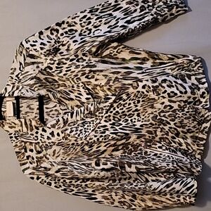 Chico's 100% linen animal print moto jacket size 1(m/8 ) leopard/cheetah printed